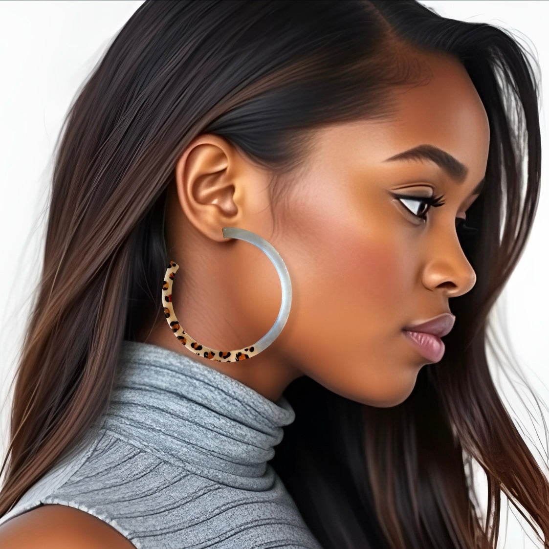 Gray & Leopard Jumbo Hoops Resin Earrings
