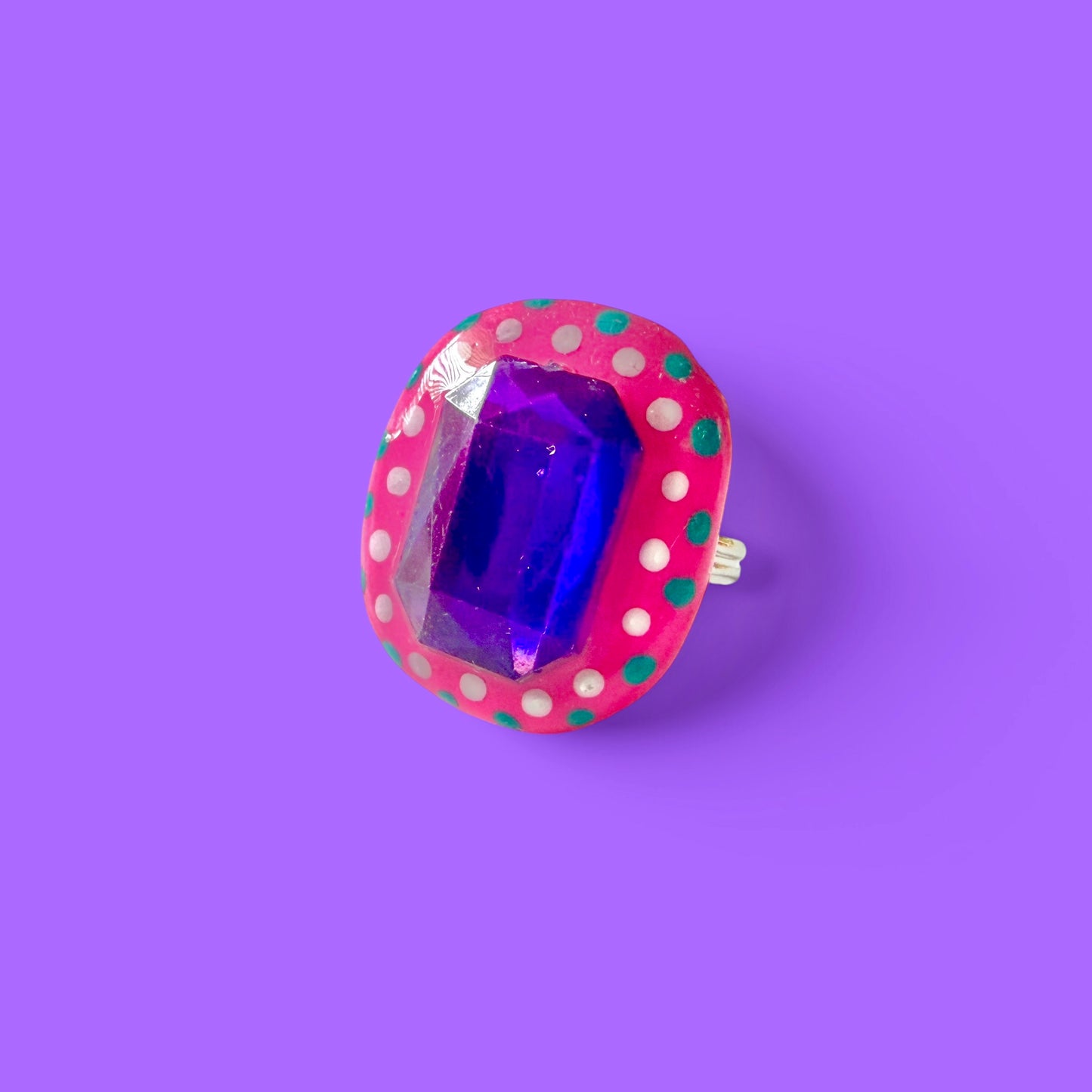 Hot Pink Jeweled Clay Adjustable Ring 2