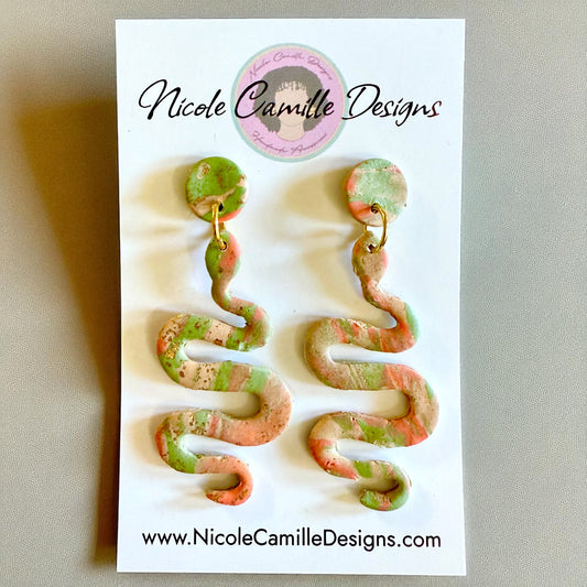 Sage & Orange Snake Clay Earrings
