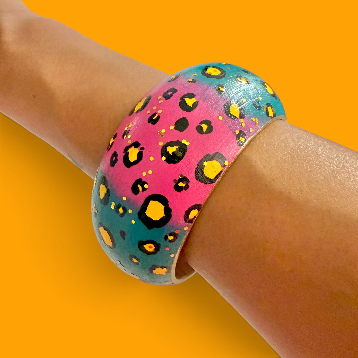 Colorful Leopard Jumbo Wood Bangle Bracelet