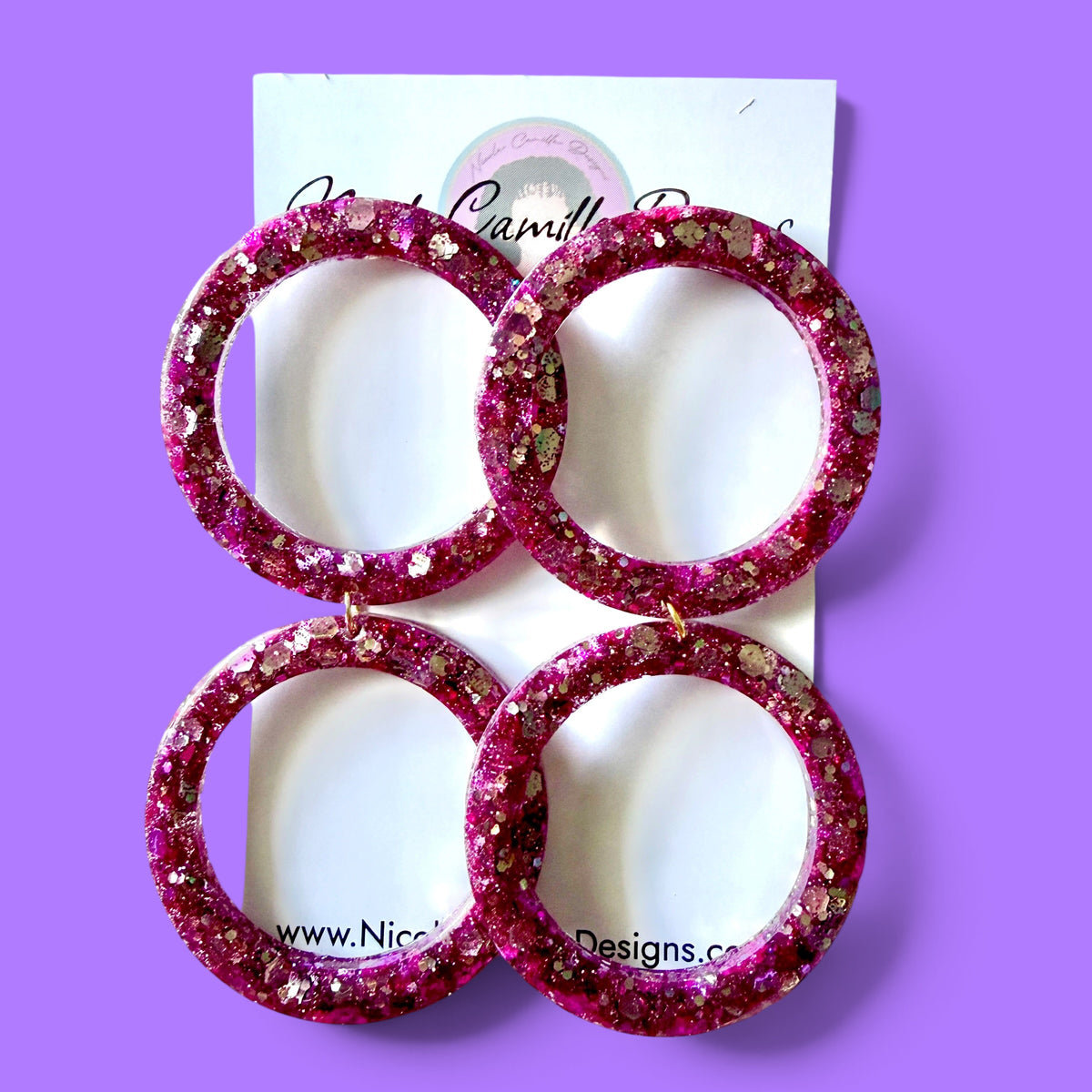 Violet Glitter Double Hoop Resin Earrings