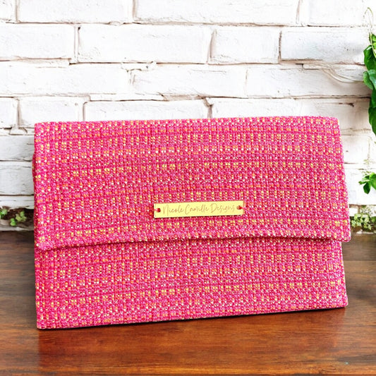 Pink Woven Cloth Clutch