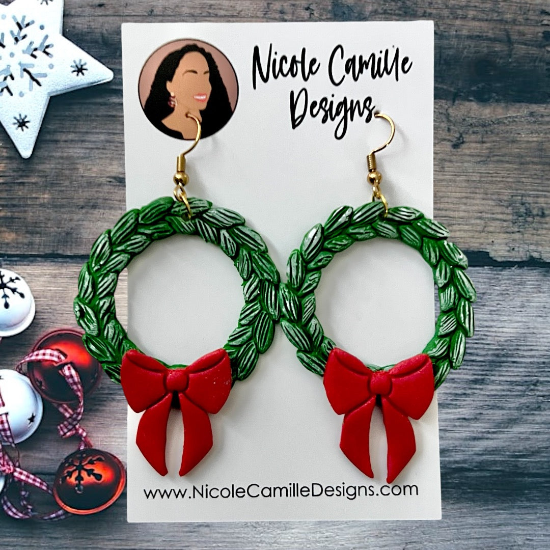 Xmas Wreath Clay Earrings