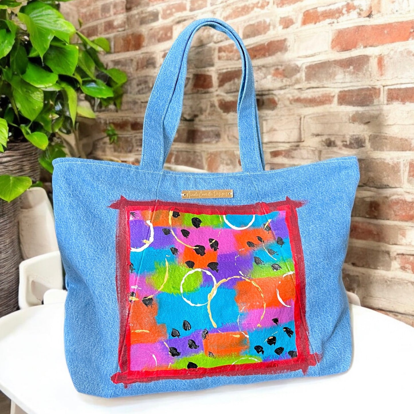 Abstract Handpainted Denim Tote