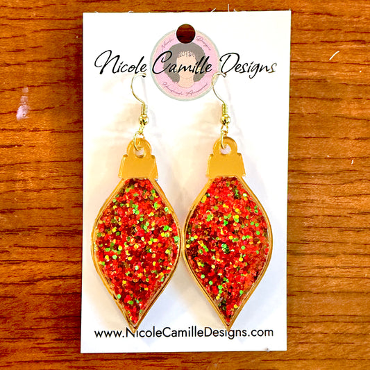 Xmas Mix Glitter Ornament Resin & Acrylic Earrings