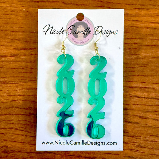 Teal 2026 Mirror Acrylic Earrings