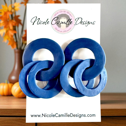 Navy Round Link Clay Earrings