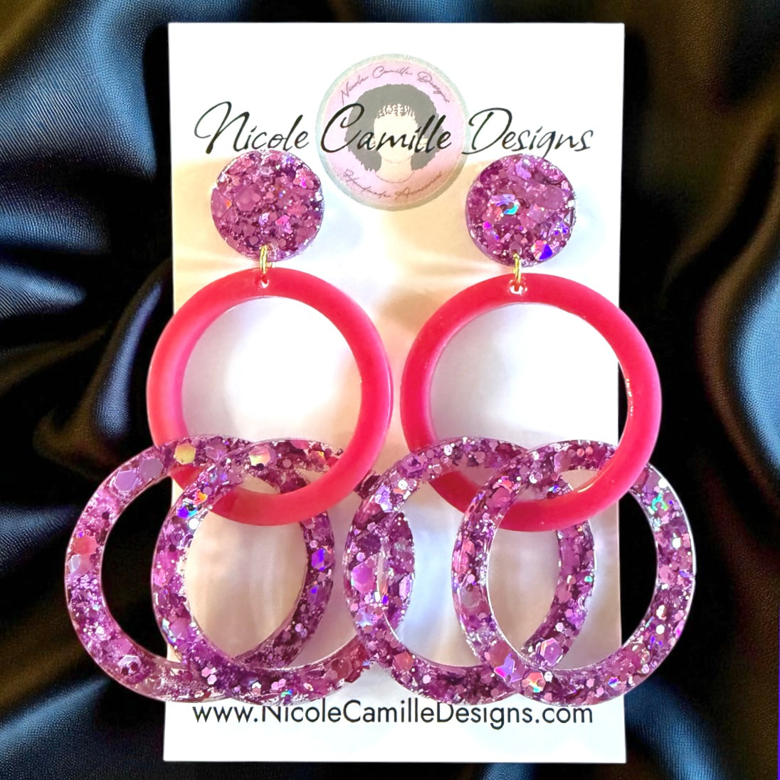 Fuschia & Glitter Links Resin Earrings