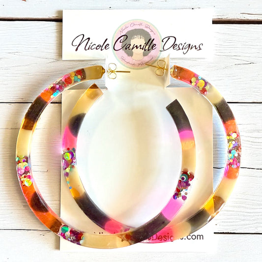 Fall Party Mix Jumbo Hoops Resin Earrings