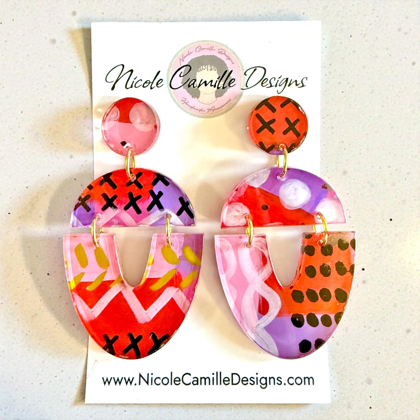 Red/Purple/Pink Abstract “Audra” Acrylic Earrings
