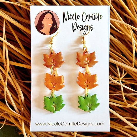 Fall Leaves Dangles Clay Earrings 3