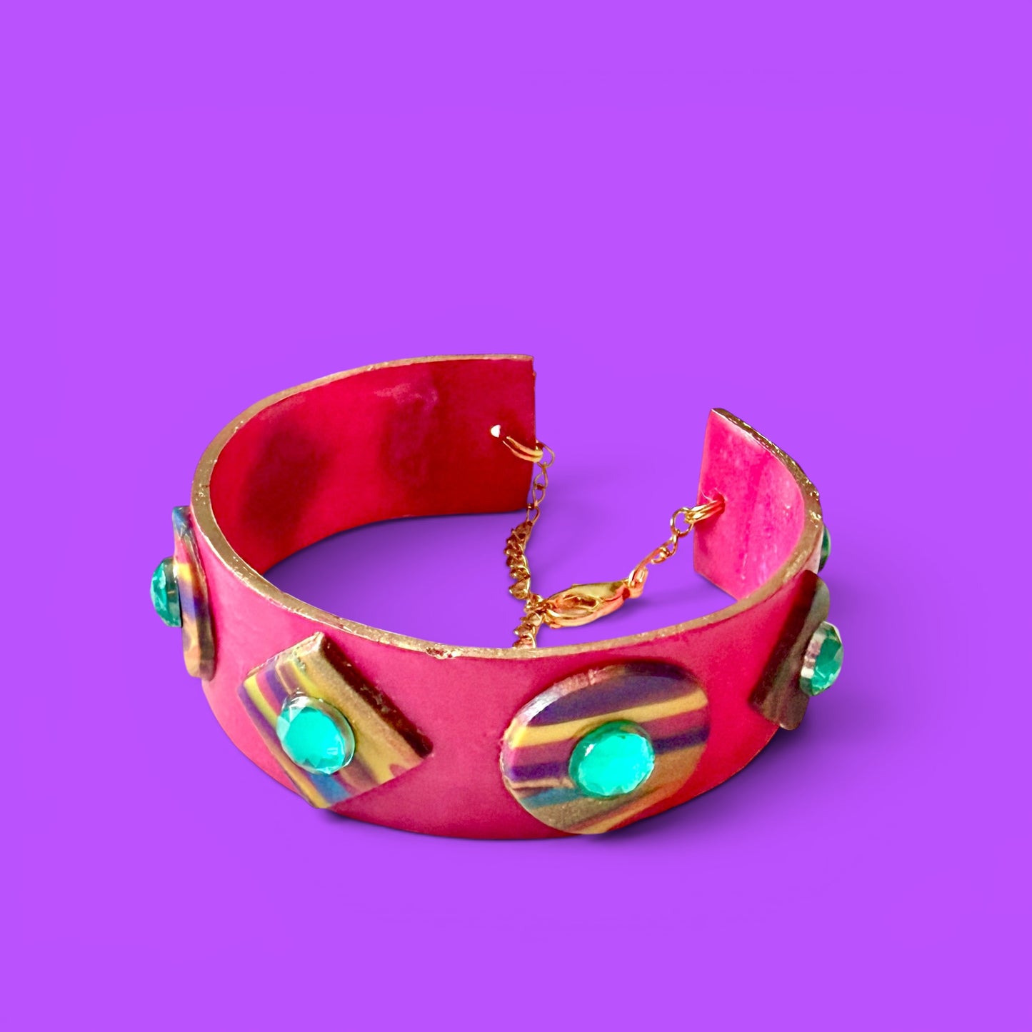 Fuschia Jeweled Clay Cuff Bracelet