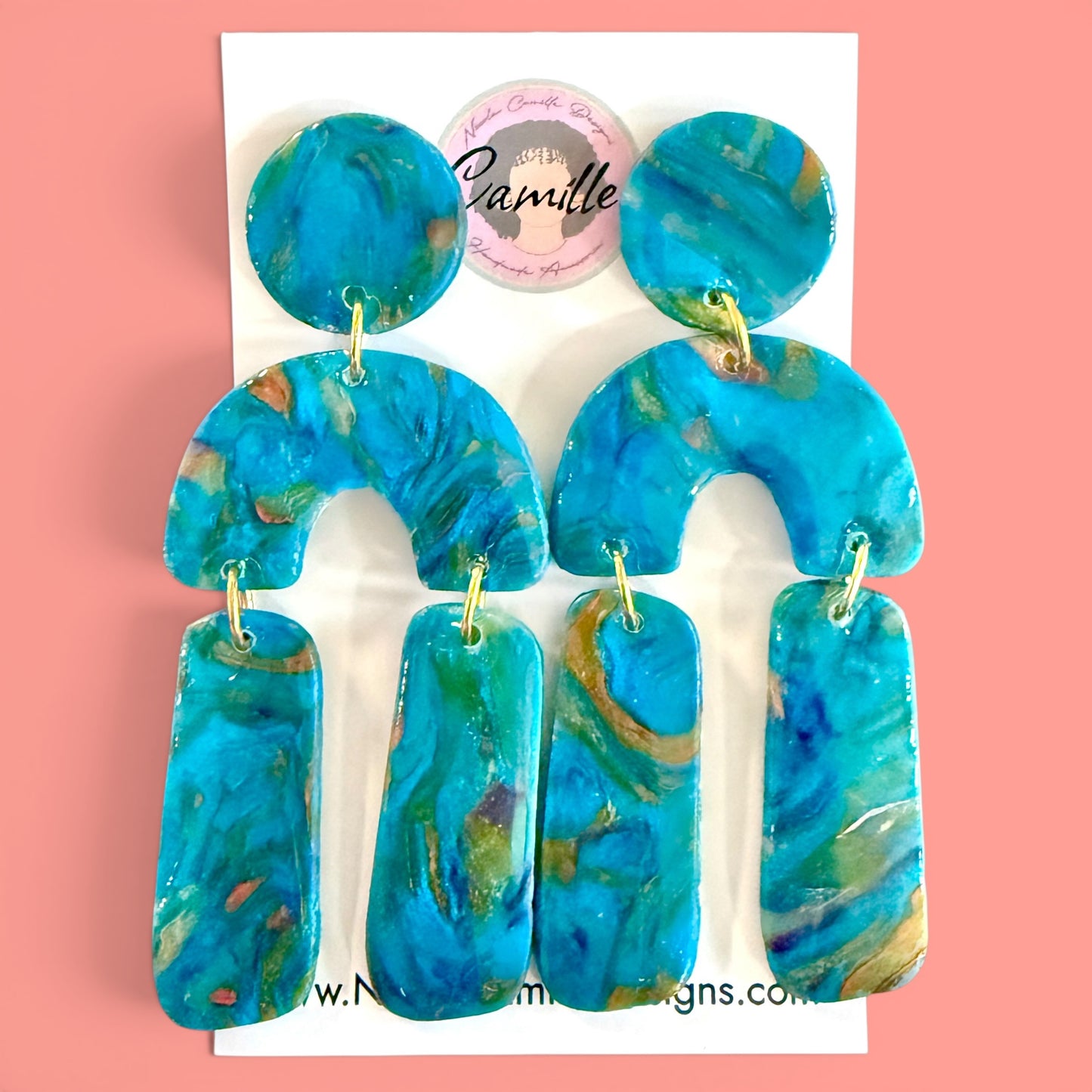 Teal Swirl Arch Dangle Clay Earrings