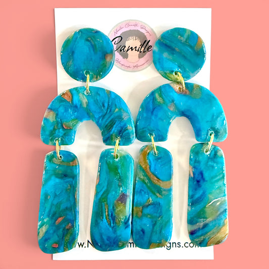 Teal Swirl Arch Dangle Clay Earrings