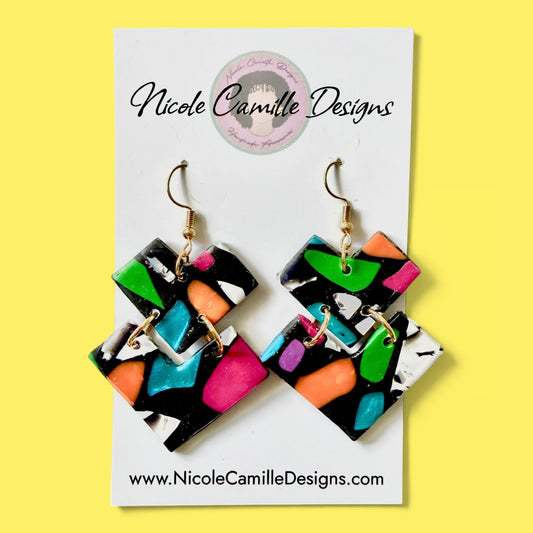 Black & Multicolor “Cairo” Clay Earrings