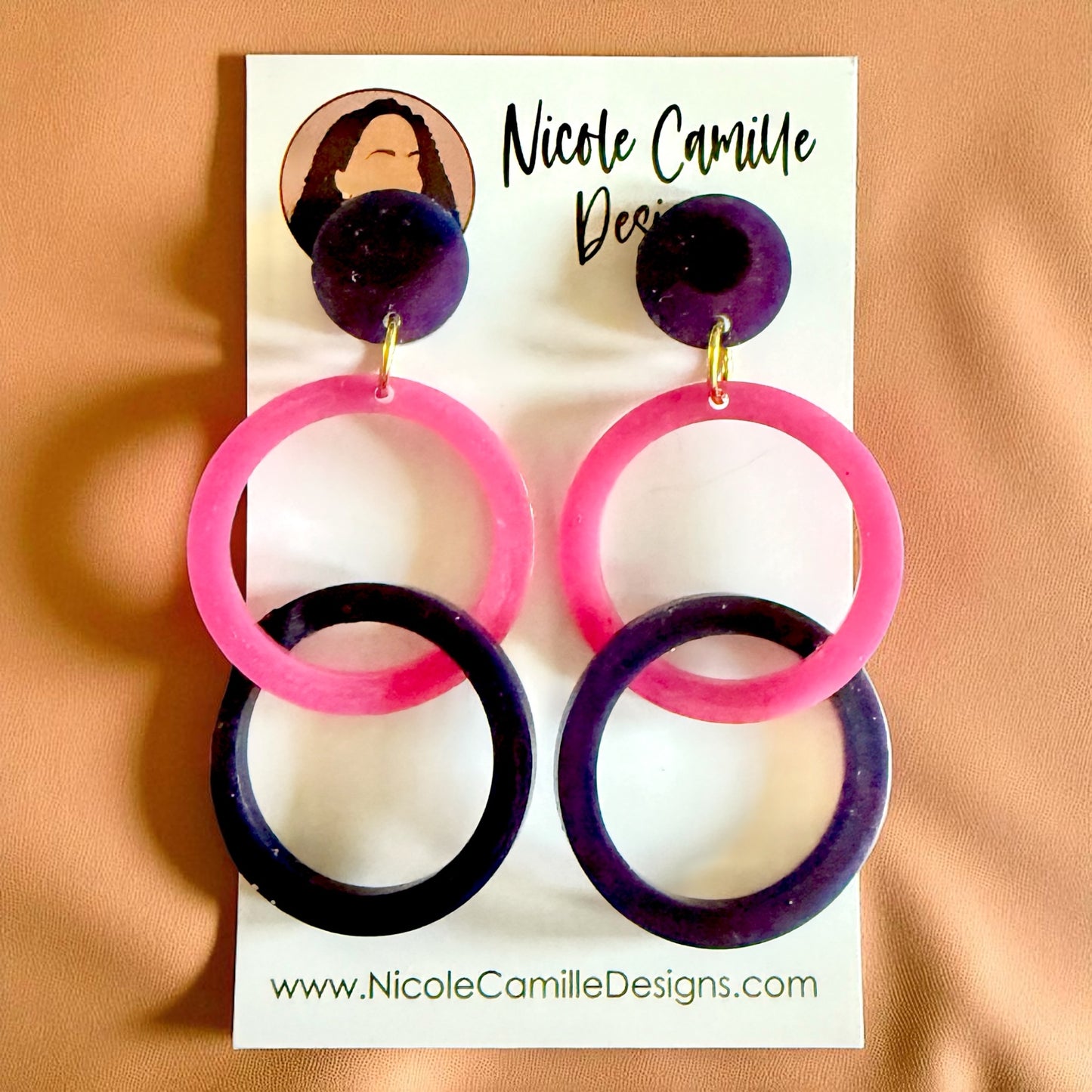 Hot Pink & Navy Links Resin Earrings