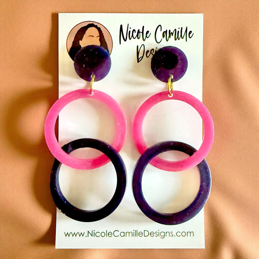 Hot Pink & Navy Links Resin Earrings