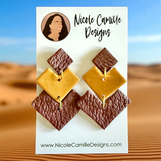 Brown & Gold “Cairo” Clay Earrings