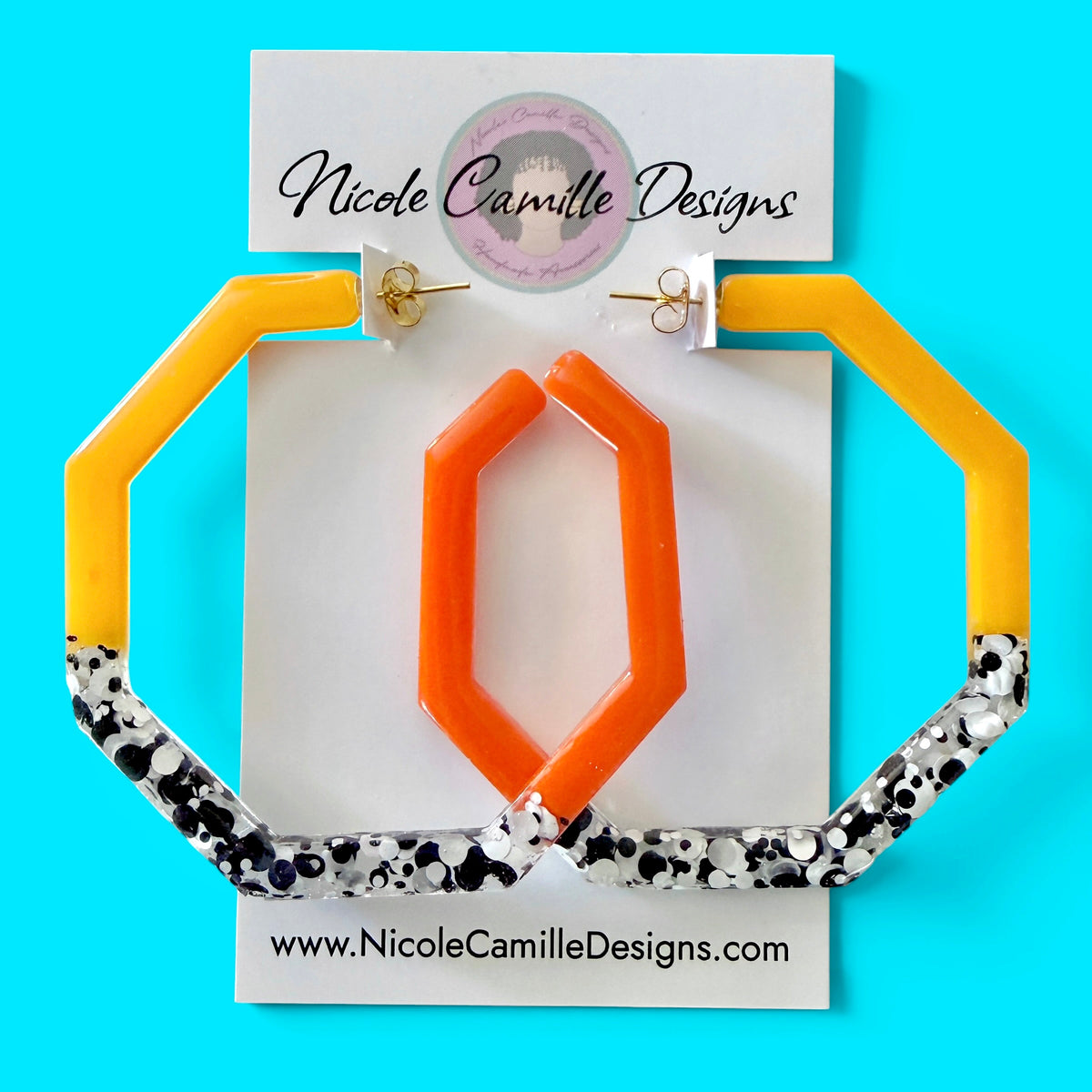 Orange & Yellow Geo Hoops Resin Earrings