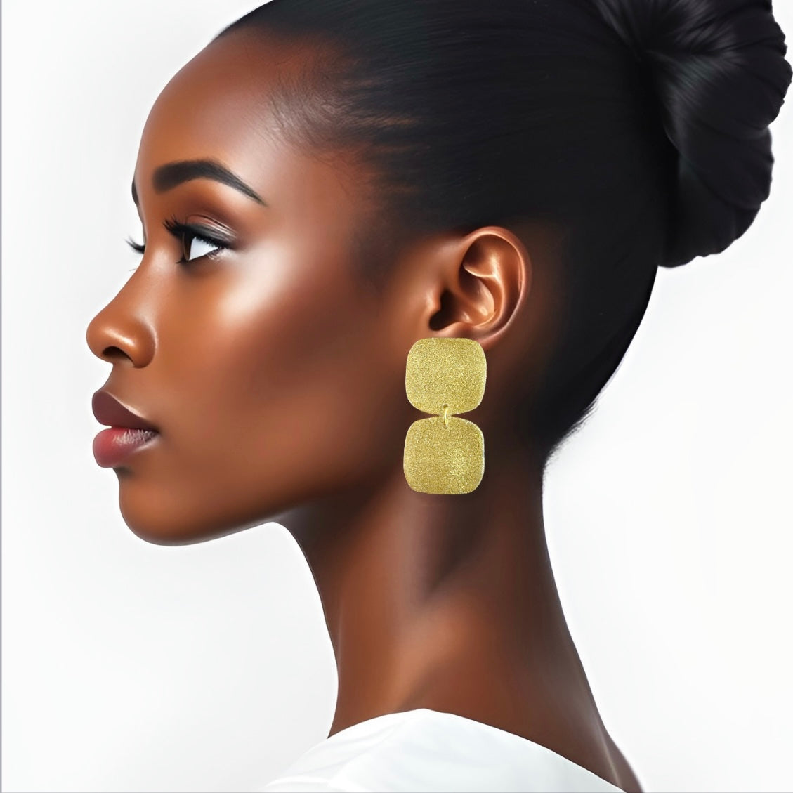 Champagne Glitter Double Square Clay Earrings