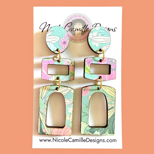 Pastel Floral “Accra” Wood Earrings