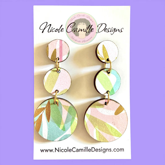 Abstract Pastel 3-Disc Wood Earrings