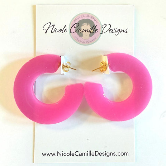 Pink Wide Hoop Resin Earrings