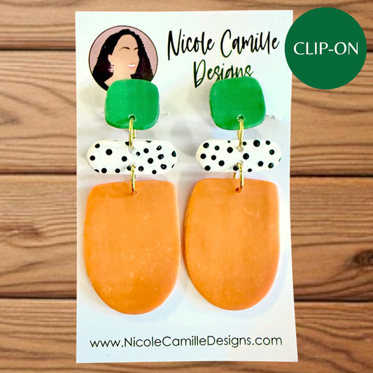 Green & Orange Boho Arch Clay Clip-on Earrings
