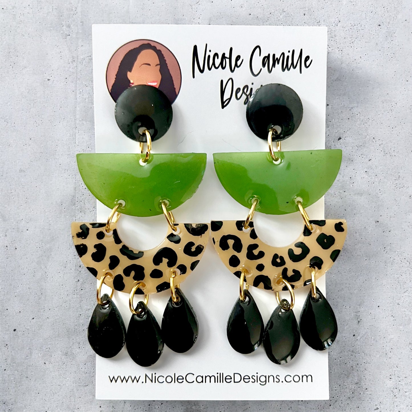 Olive & Leopard Print “Barcelona” Resin Earrings