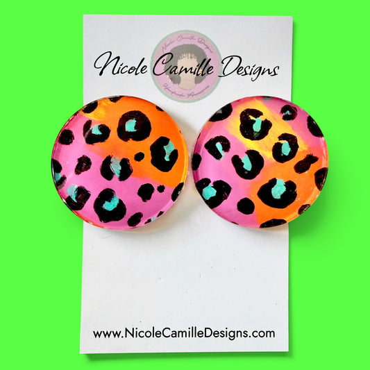 Colorful Leopard Large Studs Acrylic Earrings