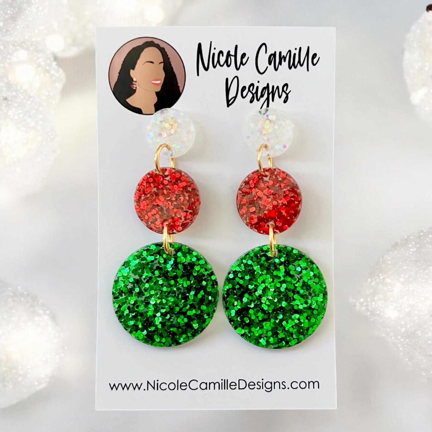 Christmas Glitter 3-Disc Resin Earrings