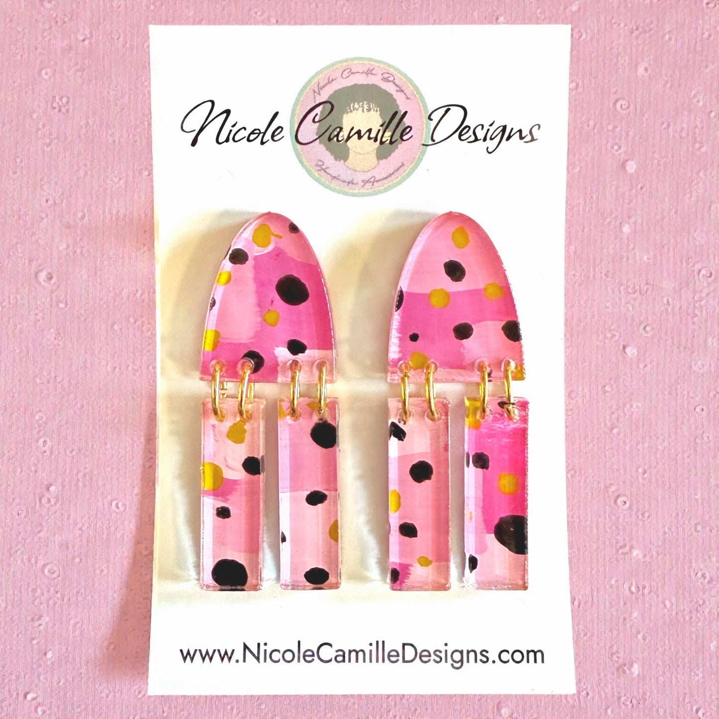 Pink Abstract Geo Dangle Acrylic Earrings