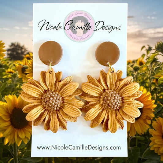 Gold Flower Clay Earrings