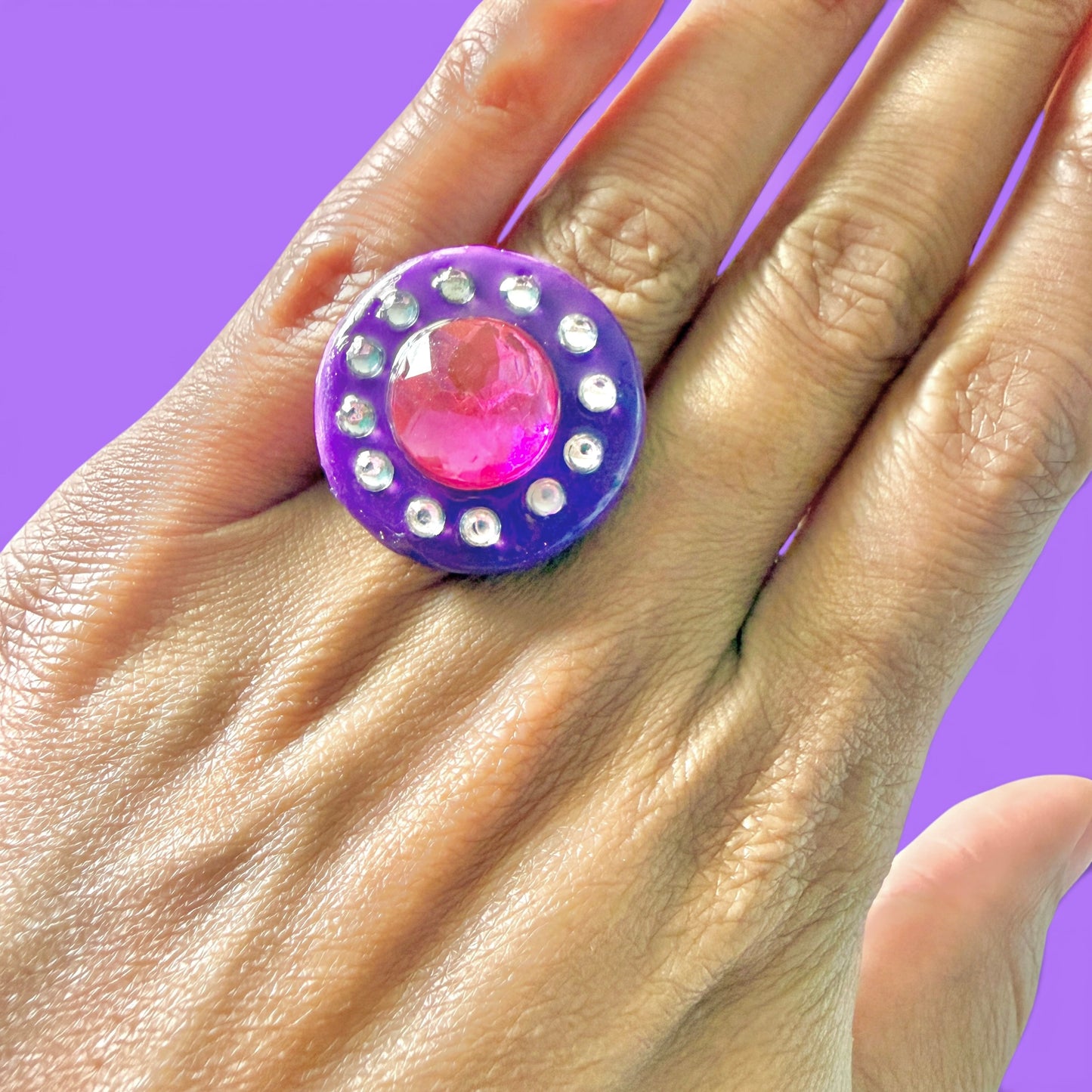 Purple Jeweled Clay Adjustable Ring 1