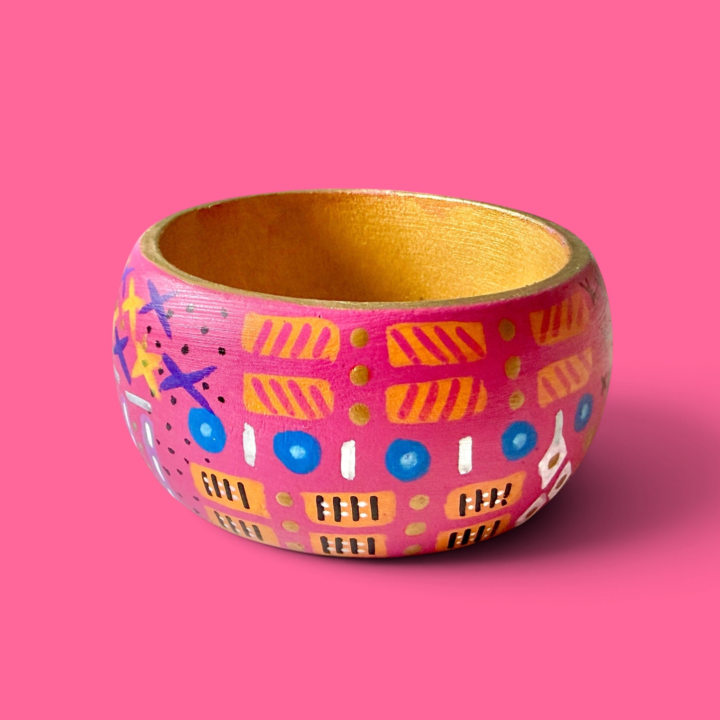 Pink Abstract Jumbo Wood Bangle Bracelet