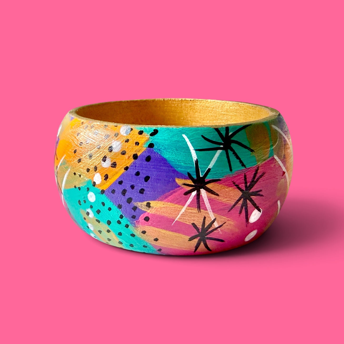 Colorful Abstract Jumbo Wood Bangle Bracelet