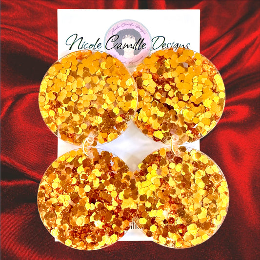 Gold Glitter Jumbo Discs Resin Earrings