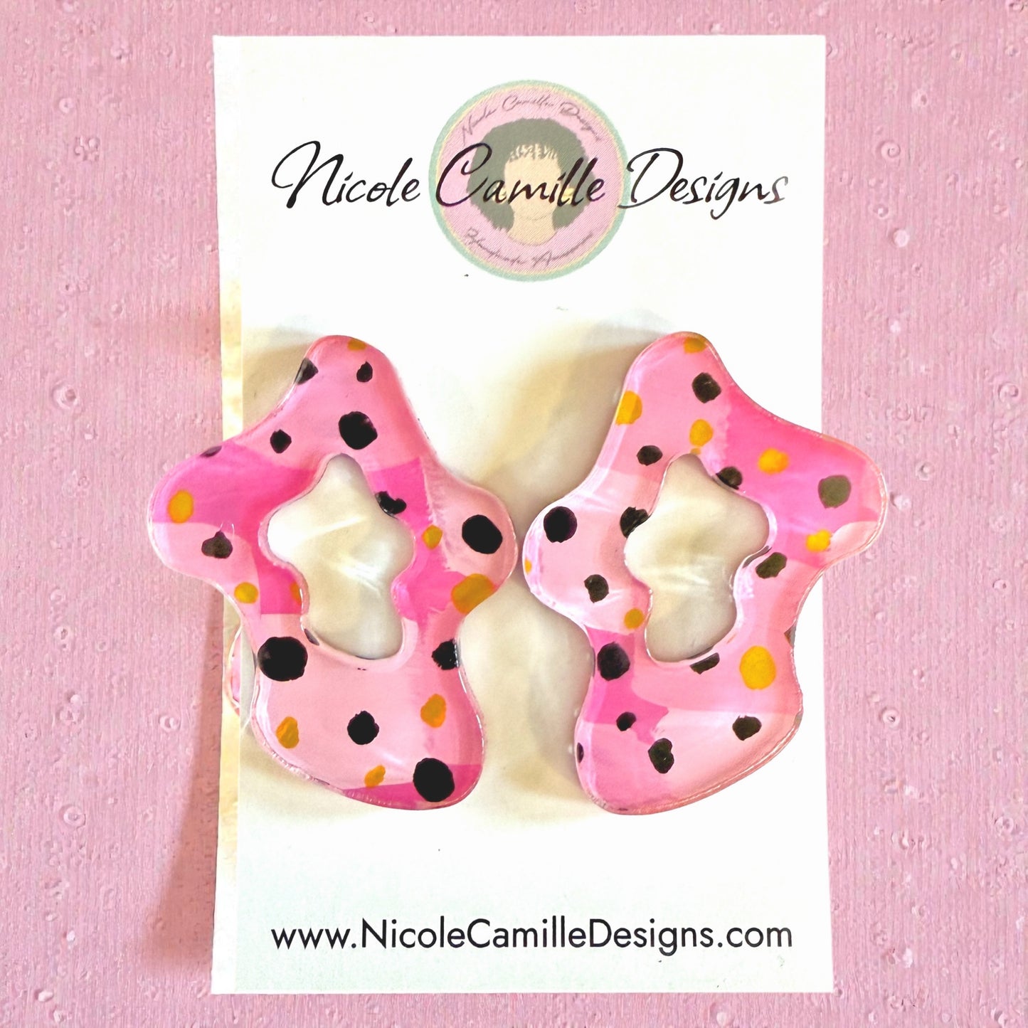 Pink Abstract Organic Stud Acrylic Earrings