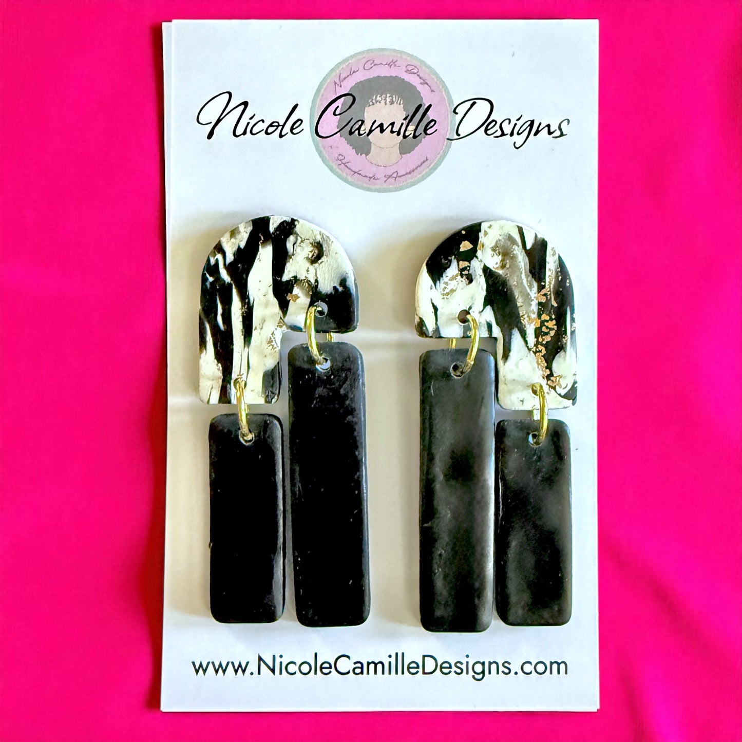 B&W Abstract Dangles Clay Earrings