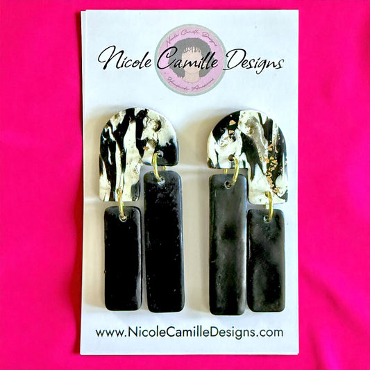 B&W Abstract Dangles Clay Earrings