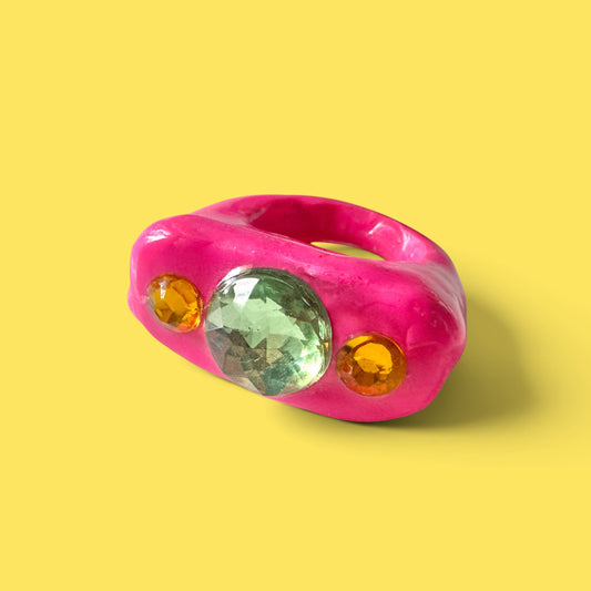 Hot Pink Jeweled Clay Ring