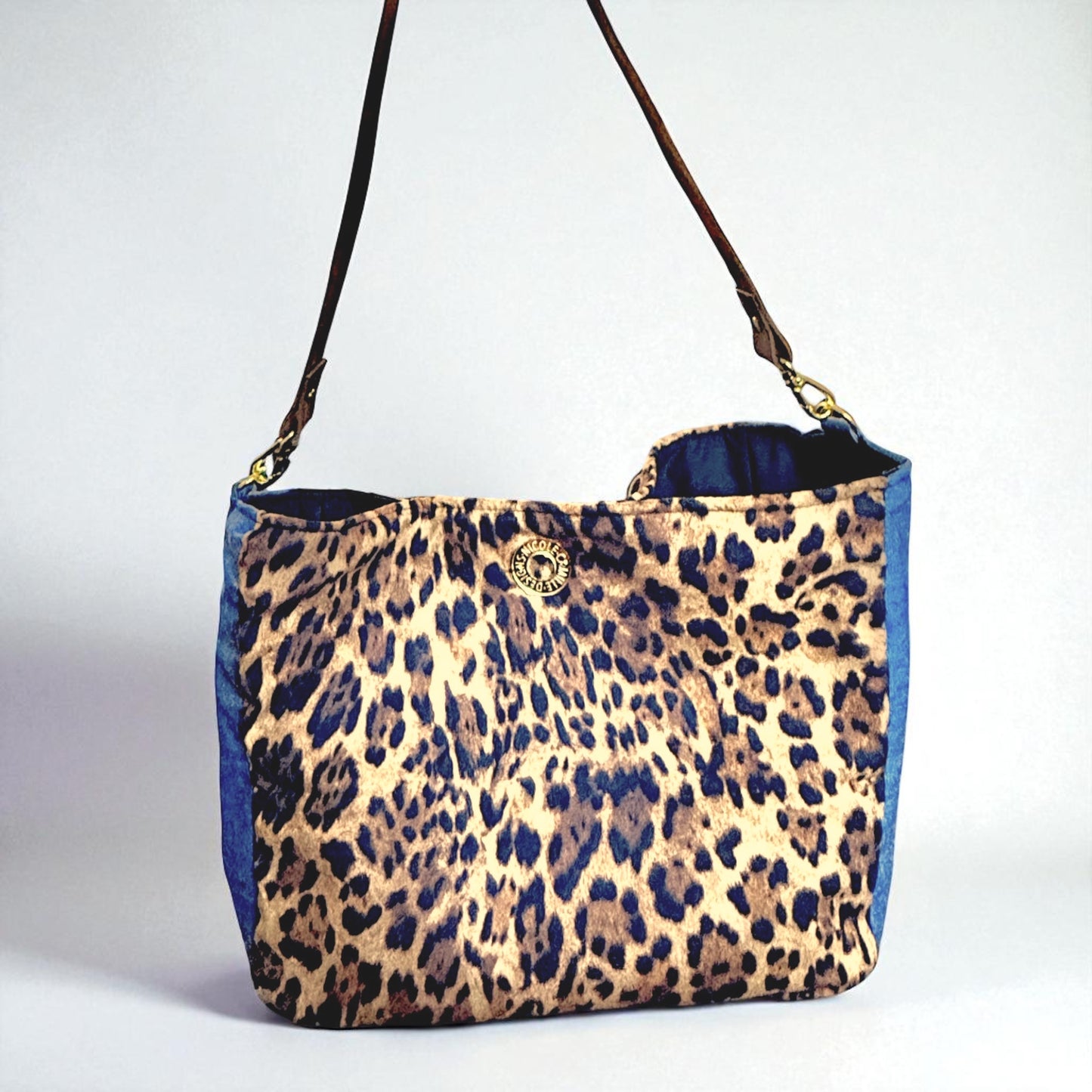 Leopard Print & Denim Shoulder Bag