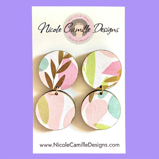 Abstract Pastel  Double Disc Wood Earrings