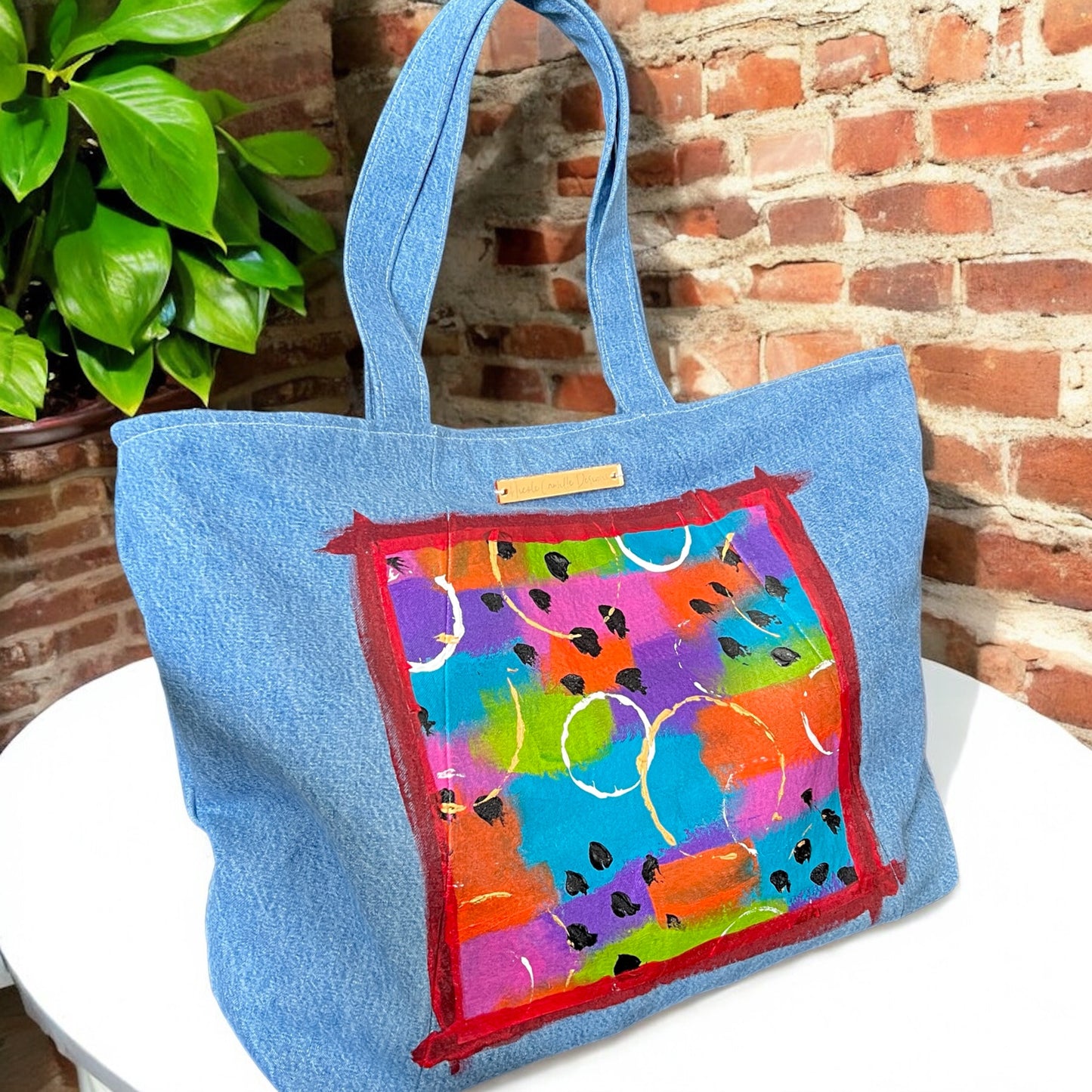 Abstract Handpainted Denim Tote