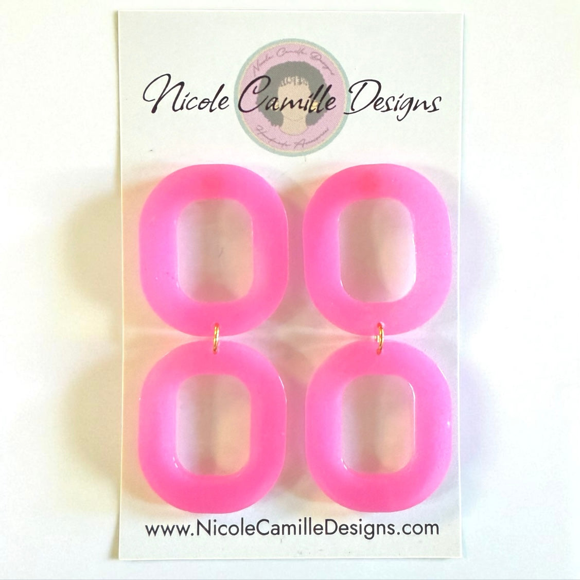 Pink Double Oval Resin Earrings