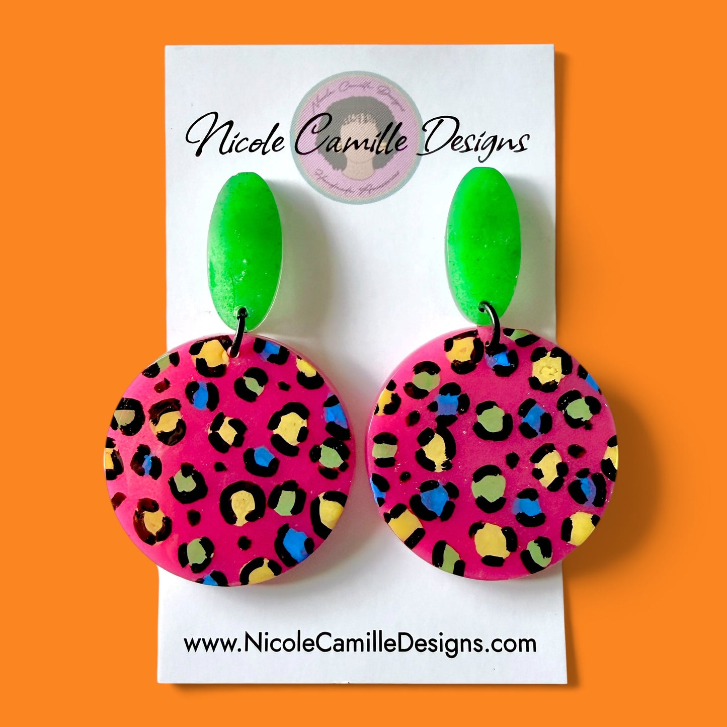 Fuschia Leopard Print Disc Resin Earrings