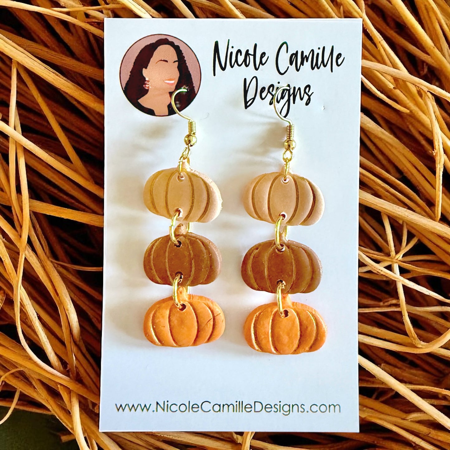 Fall Pumpkin Dangles Clay Earrings