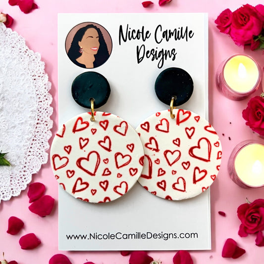 Heart Scribble Disc Clay Earrings