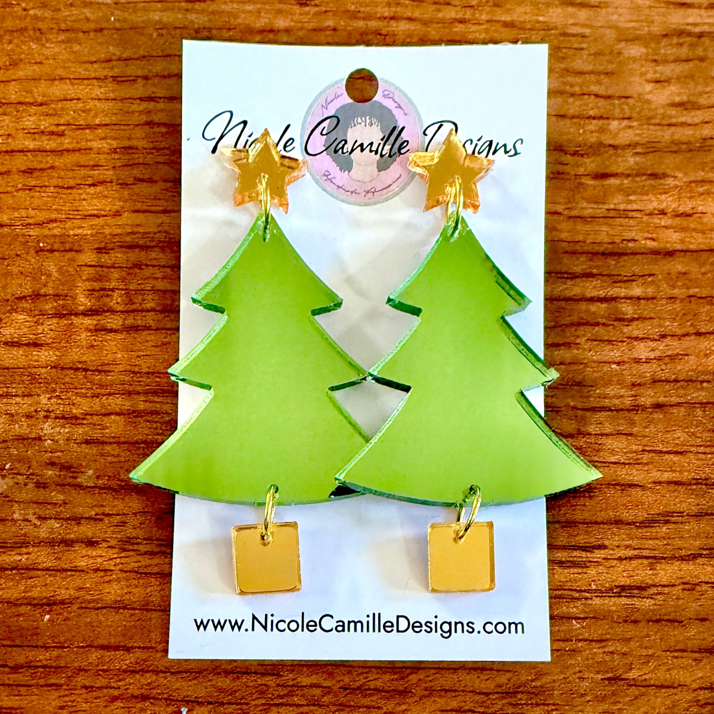 Avocado Xmas Tree Mirror Acrylic Earrings