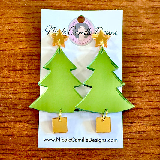 Avocado Xmas Tree Mirror Acrylic Earrings